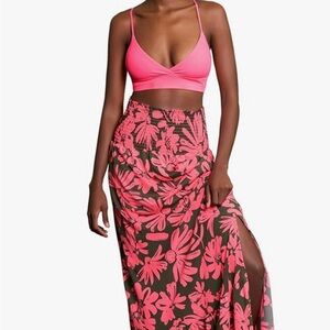 Maaji Pink and Black Floral Maxi Skirt
